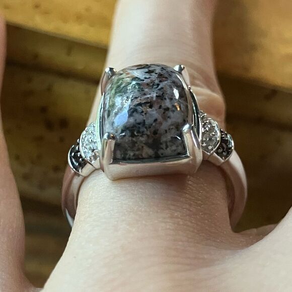 Natural Yooperlite Red Garnet Sterling Silver Ring Size 8 - Picture 2 of 10